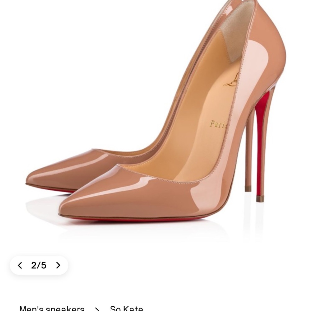Christian Louboutin Patent Leather Pointed Pump in Nude and Red